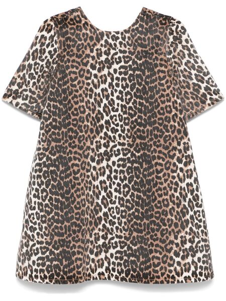  Ganni Leopard-print Denim Mini Dress - Neutrals 