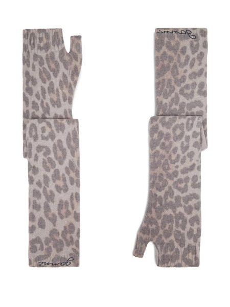 Ganni Leopard-print Fingerless Gloves - Brown 