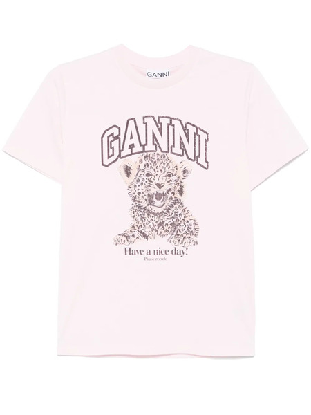  Ganni Leopard-print Jersey T-shirt - Pink 