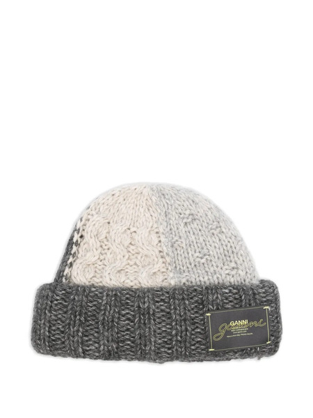  Ganni Logo-appliqué Beanie - Grey 