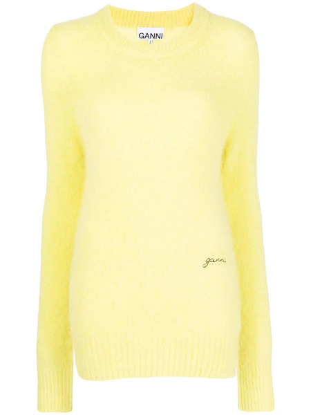  Ganni Logo-embroidered Crew-neck Sweater - Yellow 