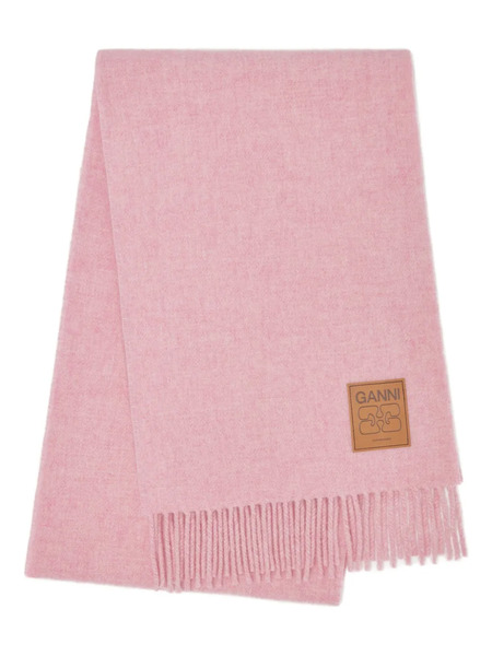  Ganni Logo-patch Fringed Scarf - Pink 