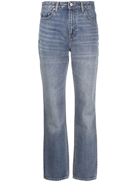  Ganni Logo-patch Straight-leg Jeans - Blue 