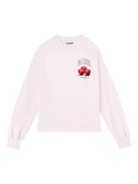  Ganni Long-sleeve Graphic Top - Pink 