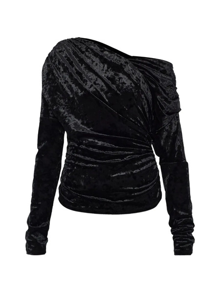  Ganni Long-sleeve One-shoulder Top - Black 