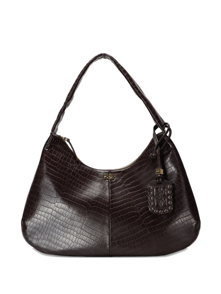  Ganni Medium Crocodile-embossed Shoulder Bag - Brown 