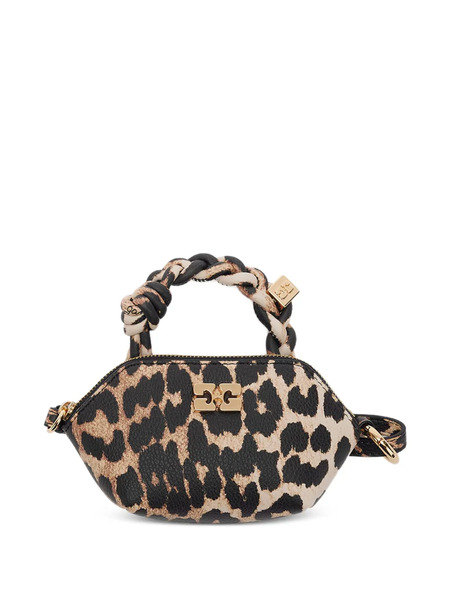  Ganni Nano Bou Leopard-print Mini Bag - Brown 