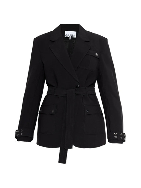  Ganni Notched-lapel Belted Jacket - Black 