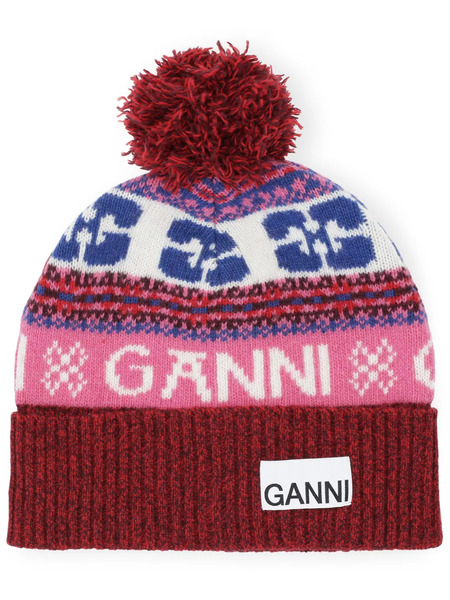  Ganni Patterned-intarsia Knitted Beanie - Red 