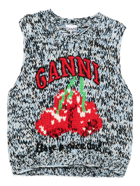 Ganni Patterned Knitted Vest - Blue 
