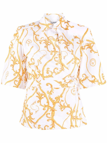  Ganni Patterned Short-sleeved Shirt - White 