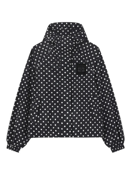  Ganni Polka-dot Hooded Coat - Black 