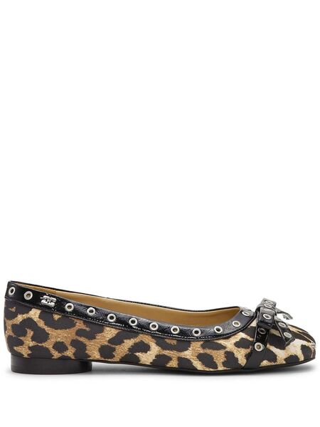  Ganni Printed Eyelet-detail Ballet Flats - Brown 