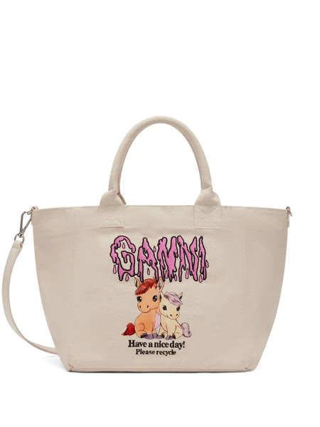  Ganni Printed Tote Bag - Neutrals 