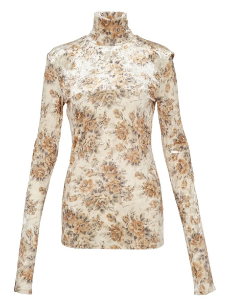  Ganni Printed Turtleneck Top - Neutrals 