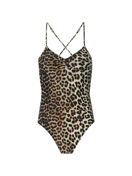  Ganni Printed V-neck Swimsuit - Neutrals 