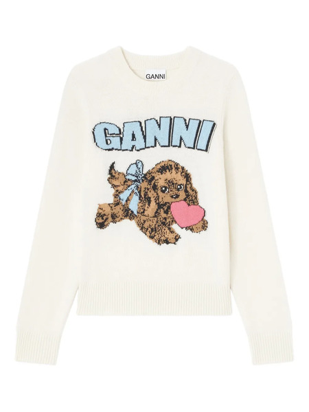  Ganni Puppy Logo Intarsia Sweater - Neutrals 