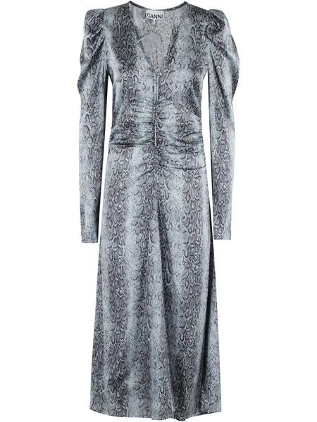  Ganni Python-print Dress - Blue 