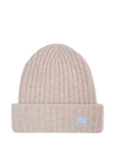  Ganni Ribbed Logo-detail Beanie Hat - Neutrals 