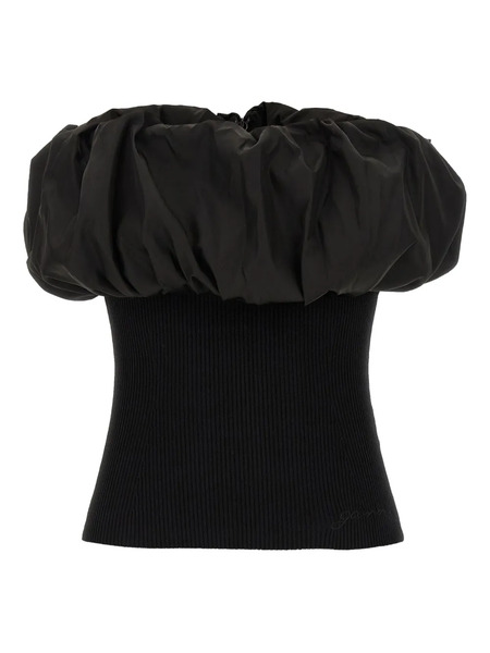  Ganni Ribbed Off-the-shoulder Top - Black 