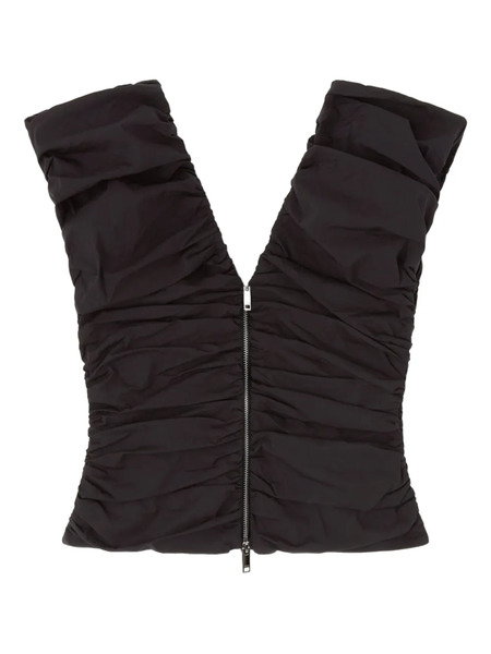  Ganni Ruched Zip Blouse - Black 
