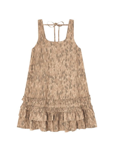  Ganni Ruffled Printed Mini Dress - Neutrals 