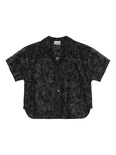  Ganni Sequin-embellished Short-sleeve Shirt - Black 
