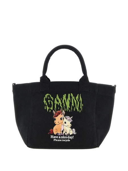  Ganni Small Logo-print Tote Bag - Black 