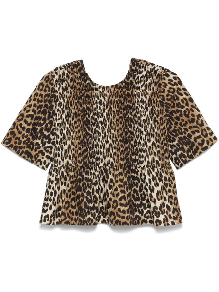  Ganni Smock Leopard Printed Blouse - Brown 