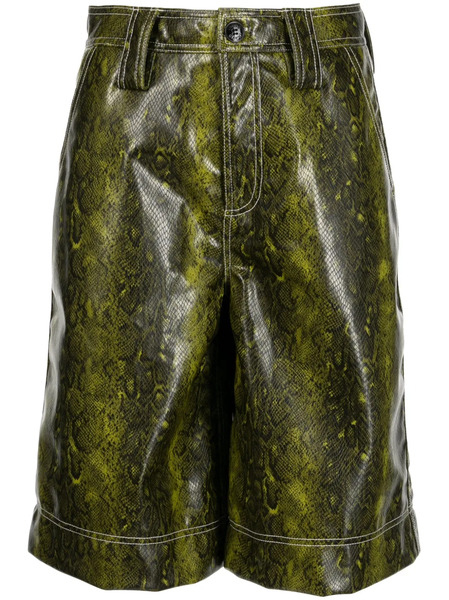  Ganni Snake-print Faux-leather Shorts - Green 