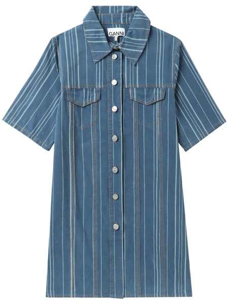  Ganni Stripe-pattern Denim Mini Dress - Blue 