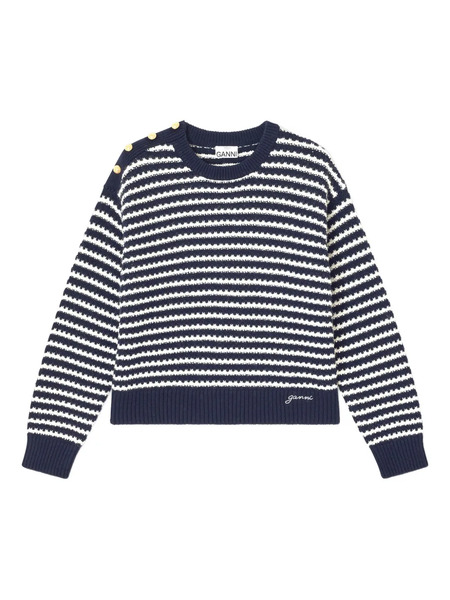  Ganni Striped Button-detail Sweater - Blue 