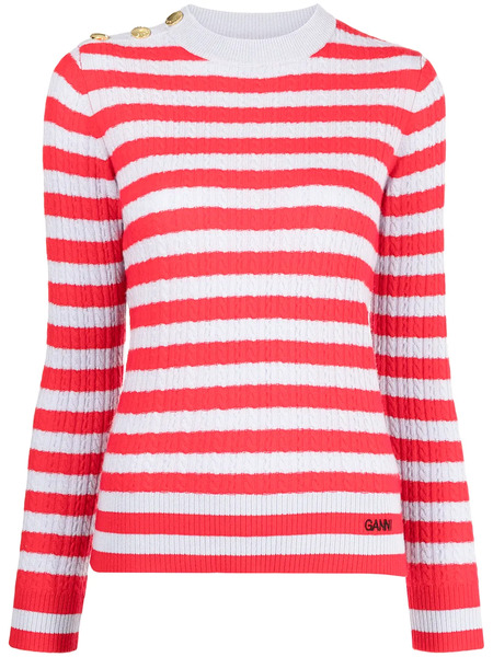  Ganni Striped Cable Knit Jumper - Red 