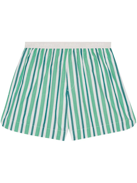  Ganni Striped Cotton Mini Shorts - Green 