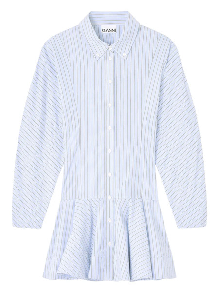  Ganni Striped Mini Shirt Dress - Blue 