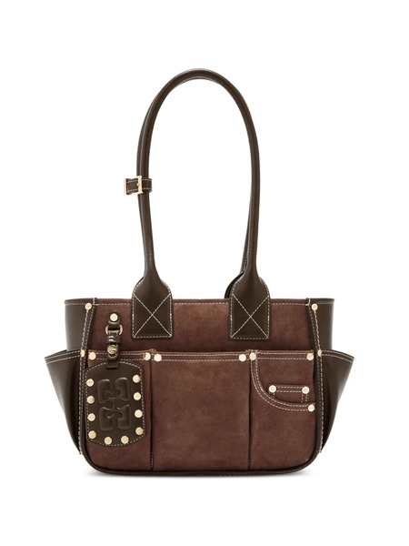  Ganni Stud Embellished Shoulder Bag - Brown 