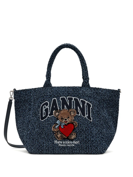  Ganni Teddy Appliqué Tote Bag - Blue 