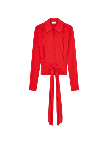  Ganni Tie-detail Button-up Shirt - Red 