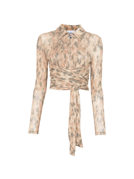  Ganni Tie Waist Shirt - Neutrals 