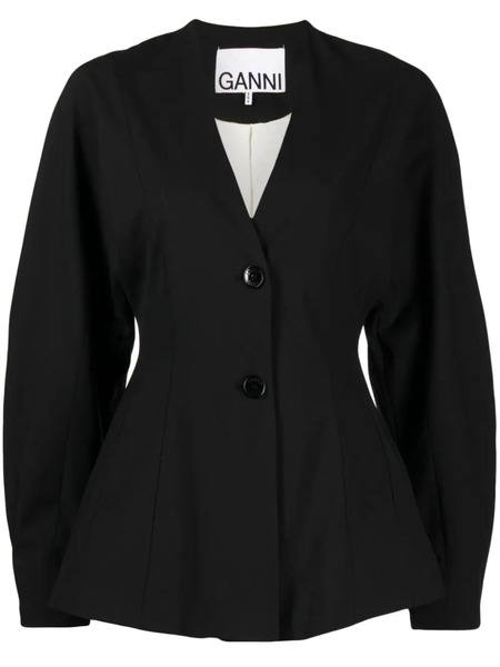  Ganni V-neck Single-breasted Blazer - Black 