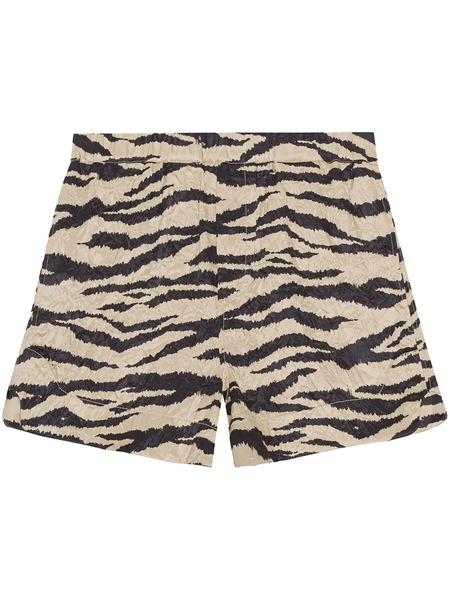  Ganni Zebra-print Crinked Shorts - Black 