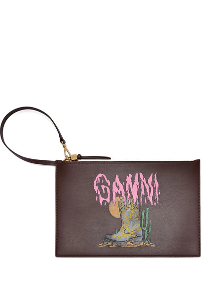  Ganni Zip Graphic Clutch Bag - Brown 