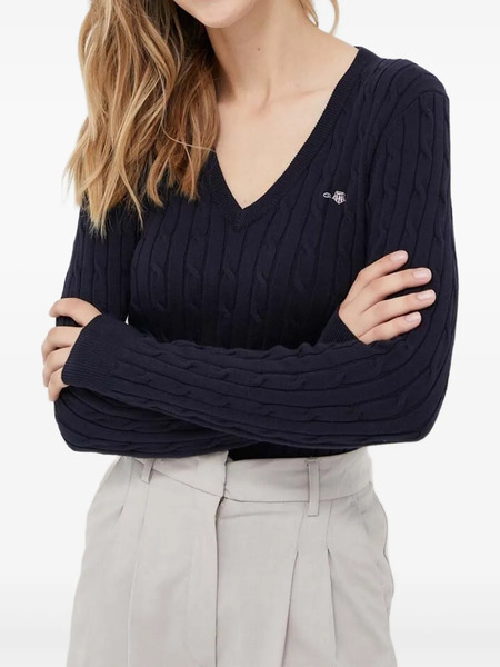  Gant Cable-knit V-neck Sweater - Blue 