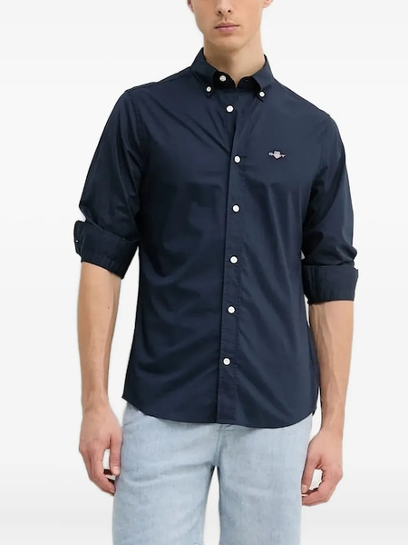  Gant Logo-embroidered Long-sleeve Shirt - Blue 