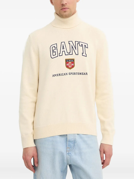  Gant Logo-lettering Turtleneck Sweater - Neutrals 
