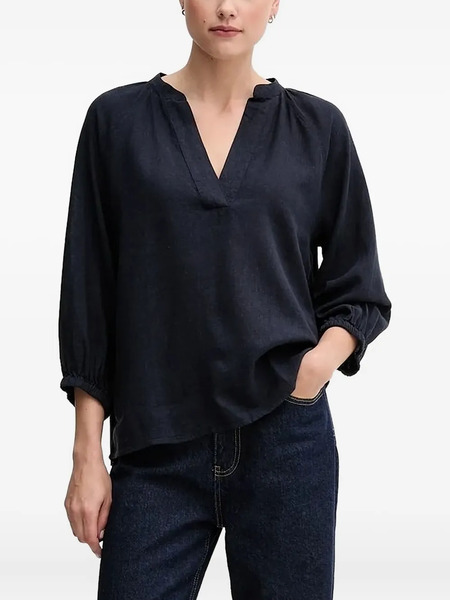  Gant V-neck Balloon-sleeve Top - Blue 