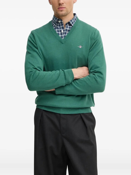  Gant V-neck Logo Sweater - Green 