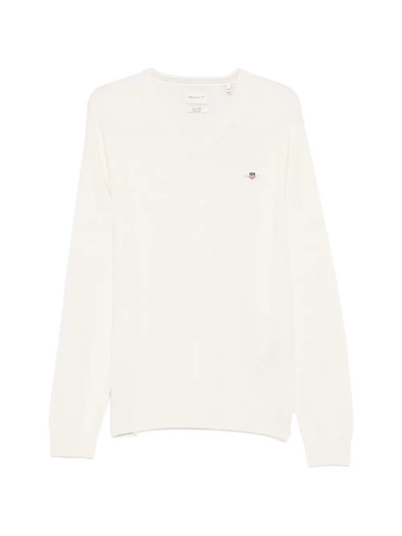  Gant V-neck Logo Sweater - Neutrals 