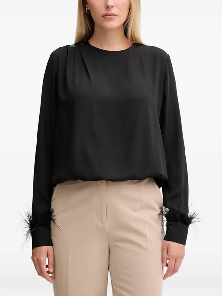  Gaudi Button-detail Feather-trim Top - Black 