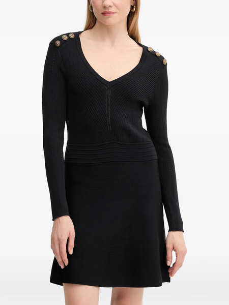  Gaudi Button-embellished V-neck Mini Dress - Black 